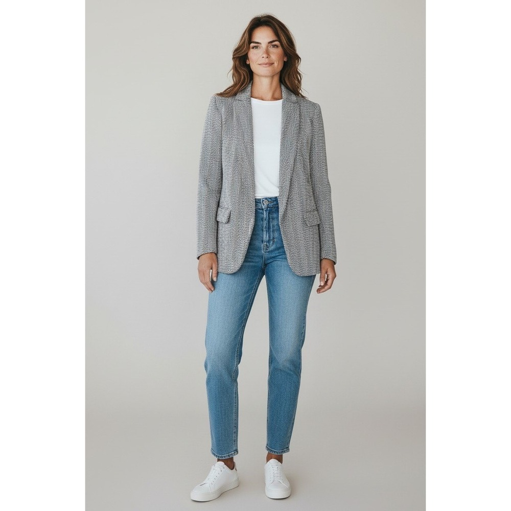 White House Black Market Jacket Womens 8 Herringbone Stretch Open Front